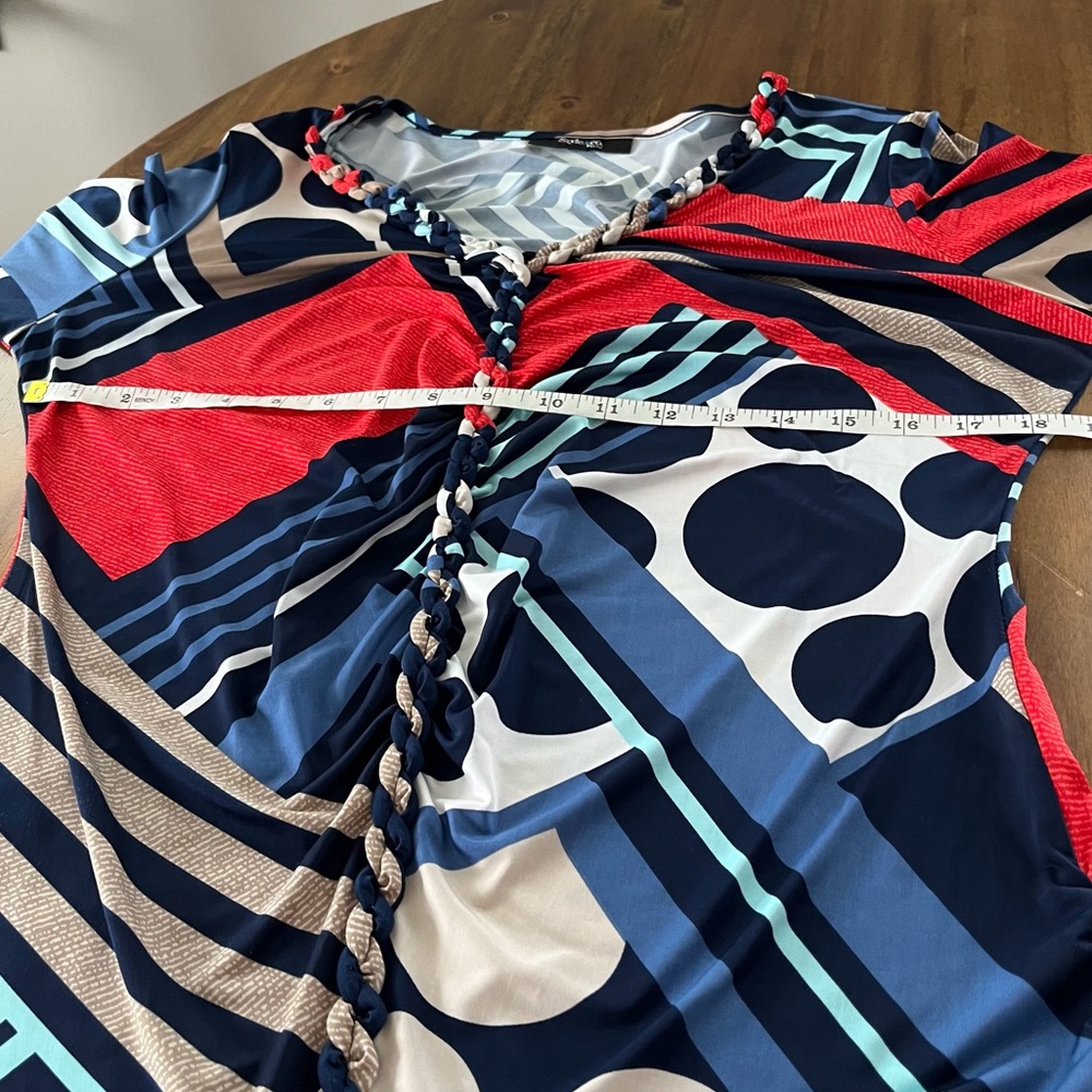 Style & Co. Petite Top Shirt Mixed Print Multi Color Braided Ruched Abst… - Picture 11 of 13